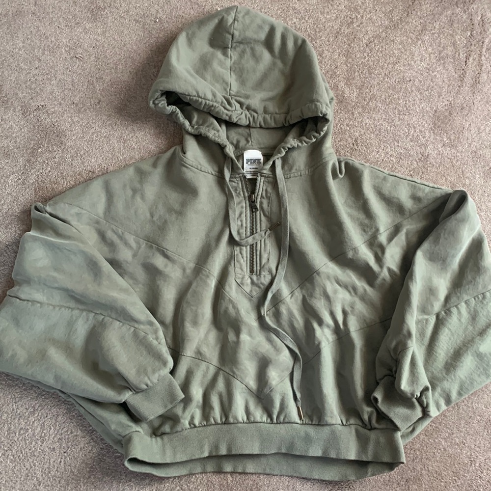 PINK olive green sport slouchy shoulder top